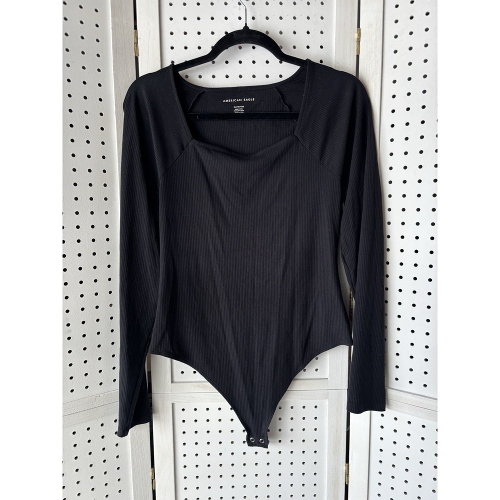 American Eagle Long Sleeve Black Ribbed Bodysuit One‎ Piece Women's XL